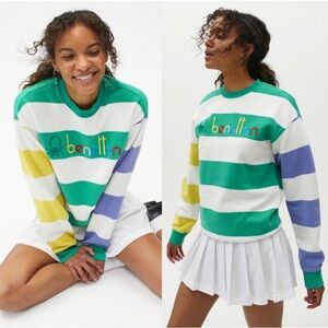 Benetton Striped Sweatshirt - Green, White, Yellow, Blue